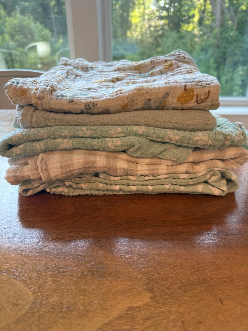 Bundle 5 Muslin Baby Swaddles - Mint, Cream, White-3 cloud island, 2 chick pea